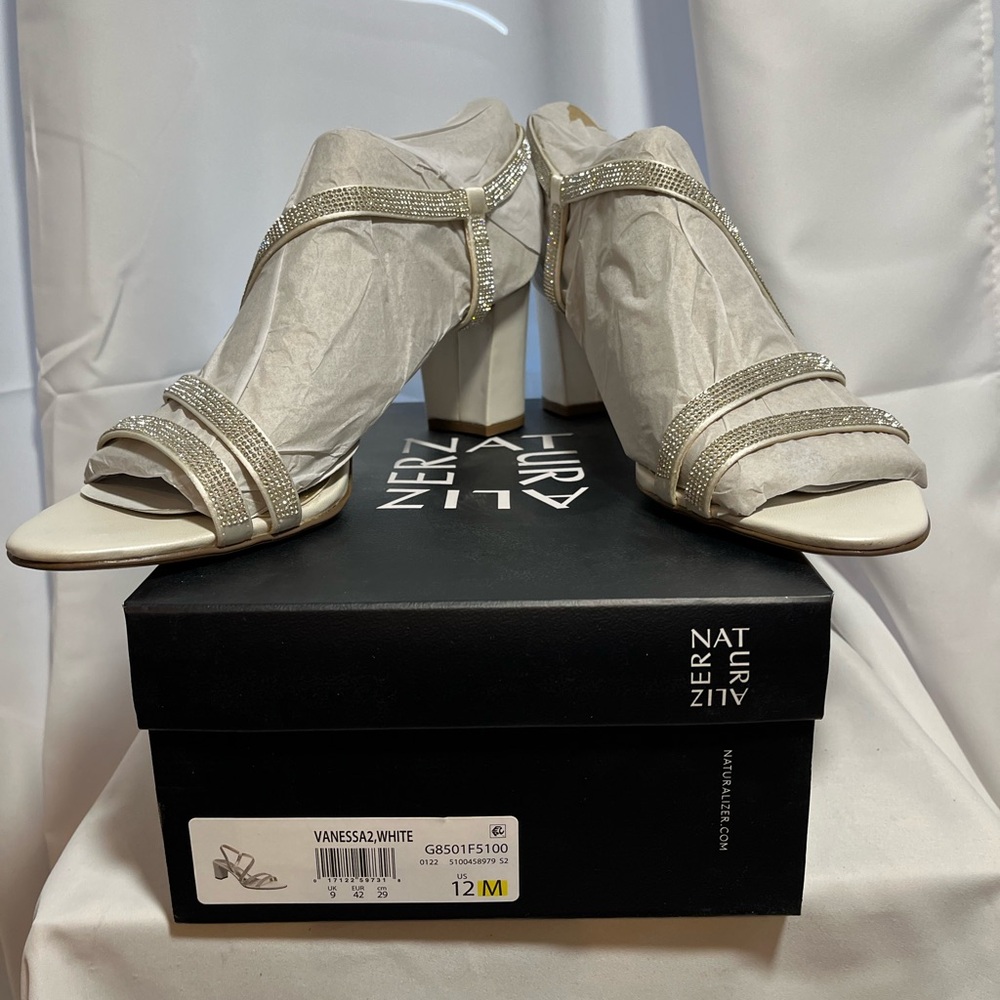 Naturalizer Vanessa2 White Rhinestone Block Heel Sandals